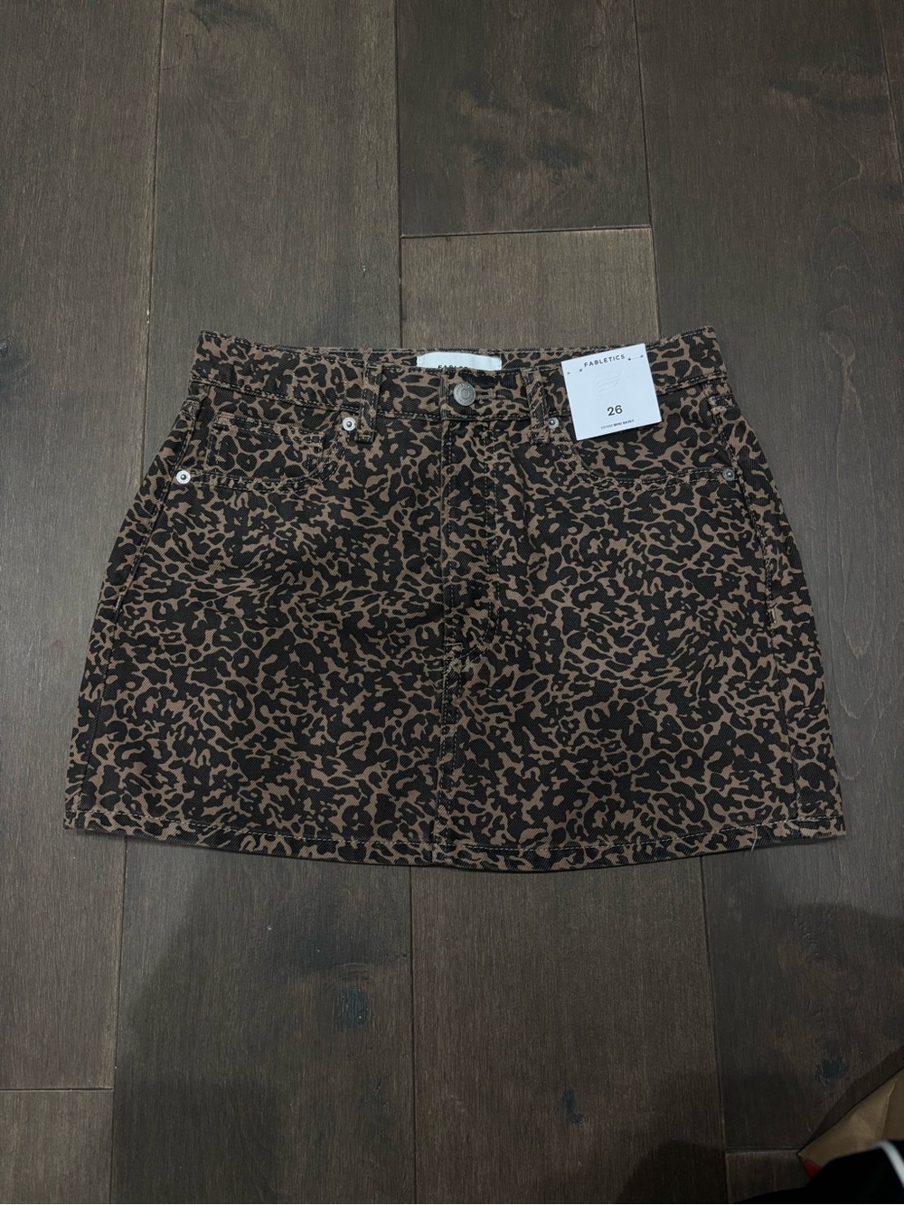 Leopard Print Denim Mini Skirt Fabletics NWT Fall Fashion Womens